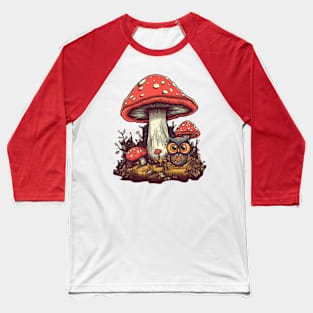 Tiny and happy owl under the mushrooms Baseball T-Shirt